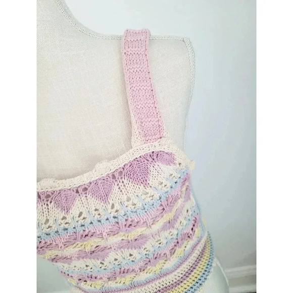 Zara Pastel Rainbow Crochet Knit Sleeveless Y2K 90s Crop Top Tank Cami M - Picture 3 of 9